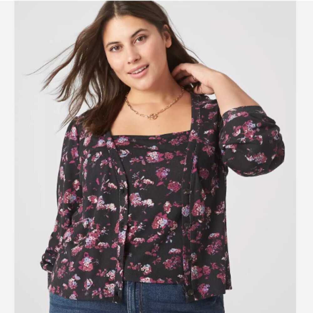 Lane Bryant Womens Long Sleeve Deep Plunge Button Front Overpiece NWT 18/20